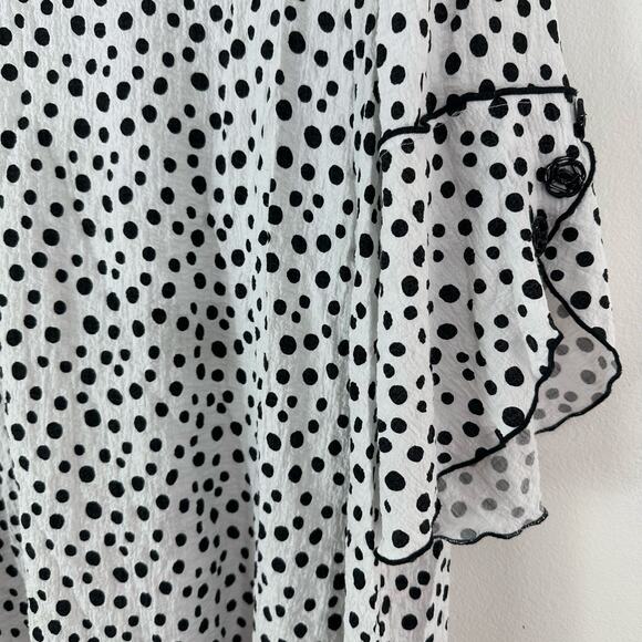 Ali Miles Top Womens L White Black Polka Dots Rose Buttons‎ Pullover 3/4 Sleeve - Picture 4 of 7